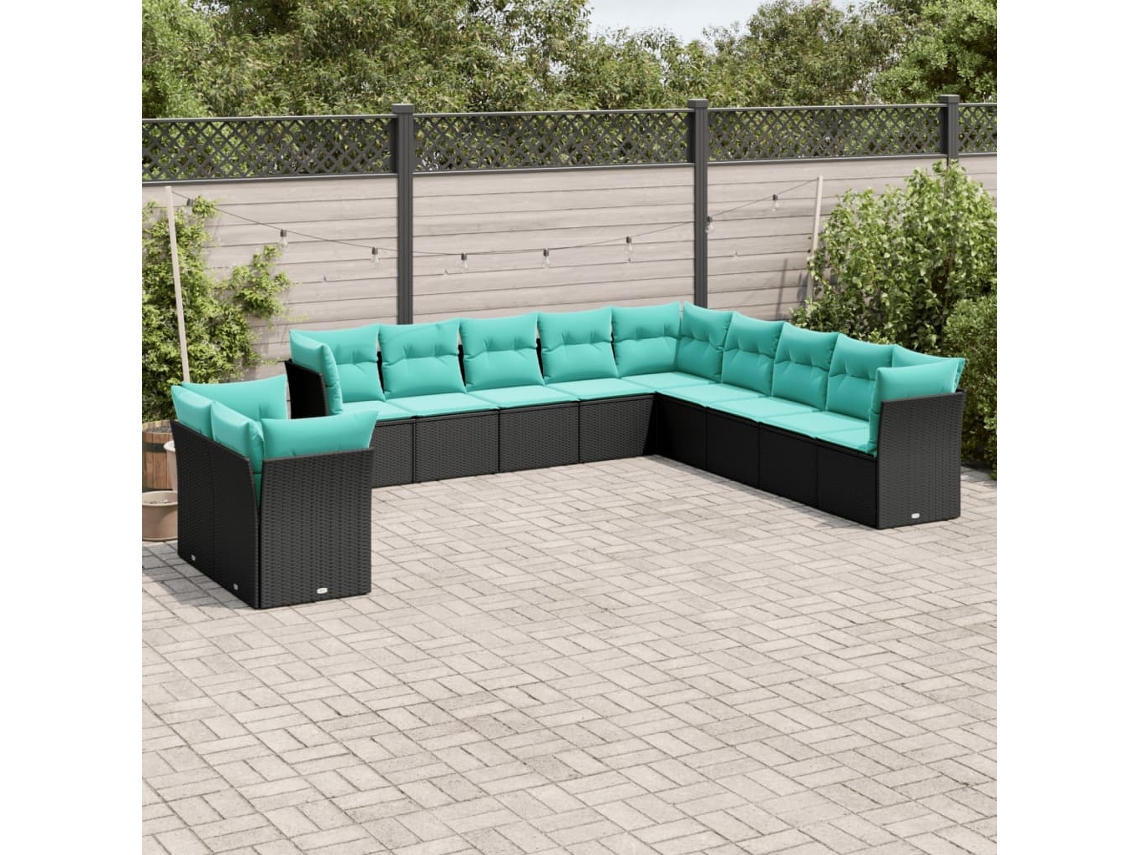 Vidaxl Conjunto De Sofá De Jardim Com 11 Peças E Almofadas Em Rattan Sintético Preto