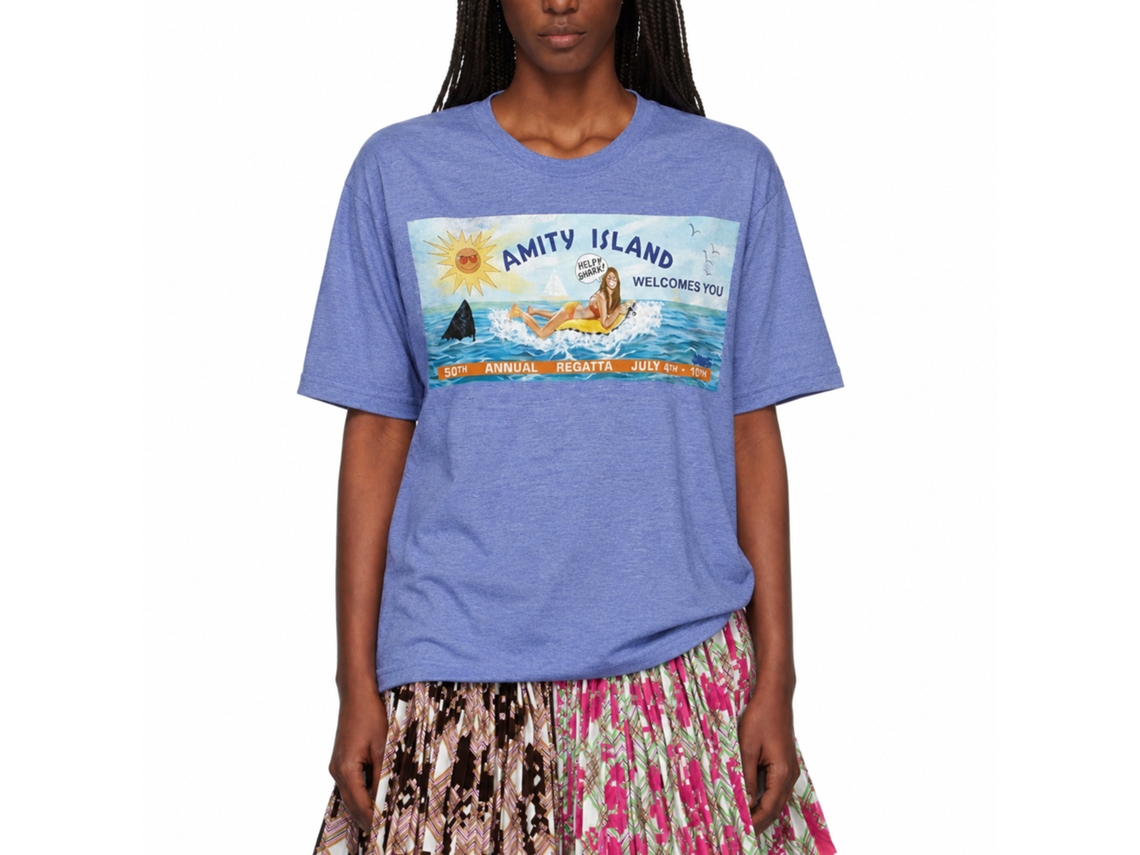 Rockinstone Jaws Movie Billboard2 Heather Light Blue Adult T-shirt Size:xl