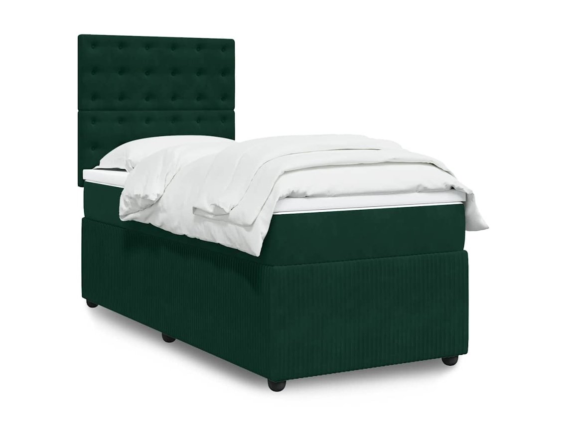 Vidaxl Cama Com Molas/colchão 90x190 Cm Veludo Verde-escuro