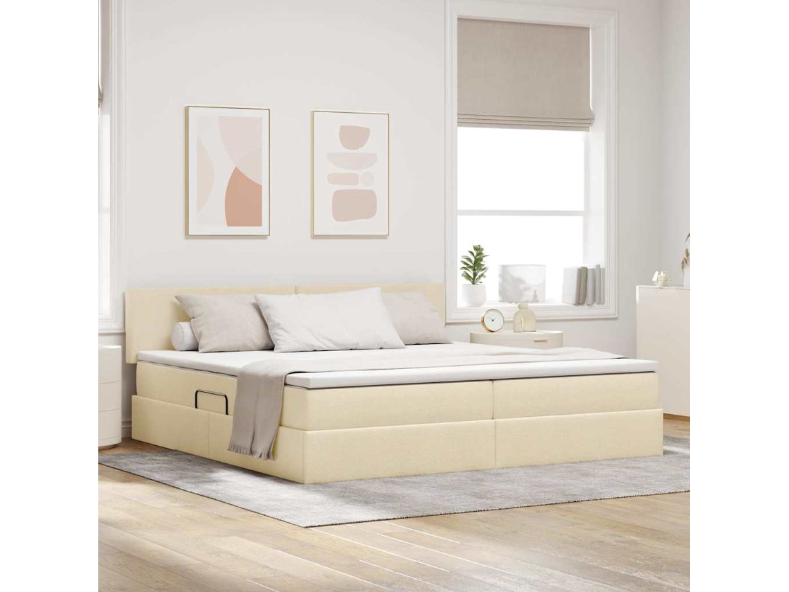 Vidaxl Cama Com Arrumação E Colchão Creme 200 X 200 Cm Veludo