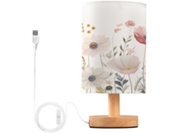 Luminária De Cabeceira Led Com Portas Usb Leitura Mesa Para Quarto Cúpula Tecido E Base Madeira Escritório Dormitório