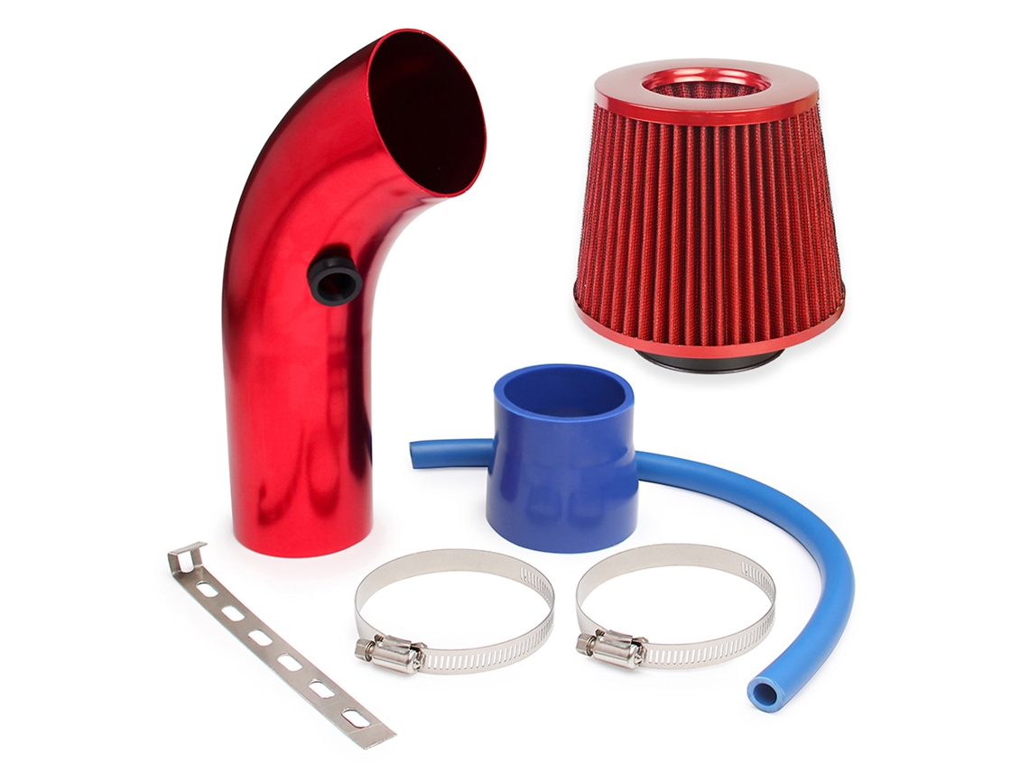 Universal Air Intake Filter Kit 3 Pipe Cold Air Flow Red For Car Racing