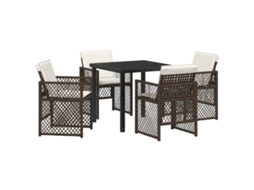 Conjunto de Jantar para Jardim 5 Pcs - Móveis de Jardim para Refeição Castanho Vime Pe HARLANV1