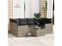 Vidaxl 7 Pcs Conj. Sofás Jardim Com Almofadões Vime Pe Cinzento-claro