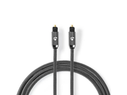 Cabo de áudio óptico | Toslink macho | Toslink macho | 1,00 m | Redondo | Algodão | Cinza com metal | Papelão com cobertura de janela_nn Slowmoose