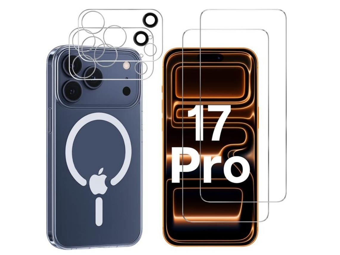 Capa Para Iphone 17 Pro Com 2 Películas De Vidro Temperado Para A Tela E 2 Protetores De Câmera - Círculo Magnético Integrado Phonillico®