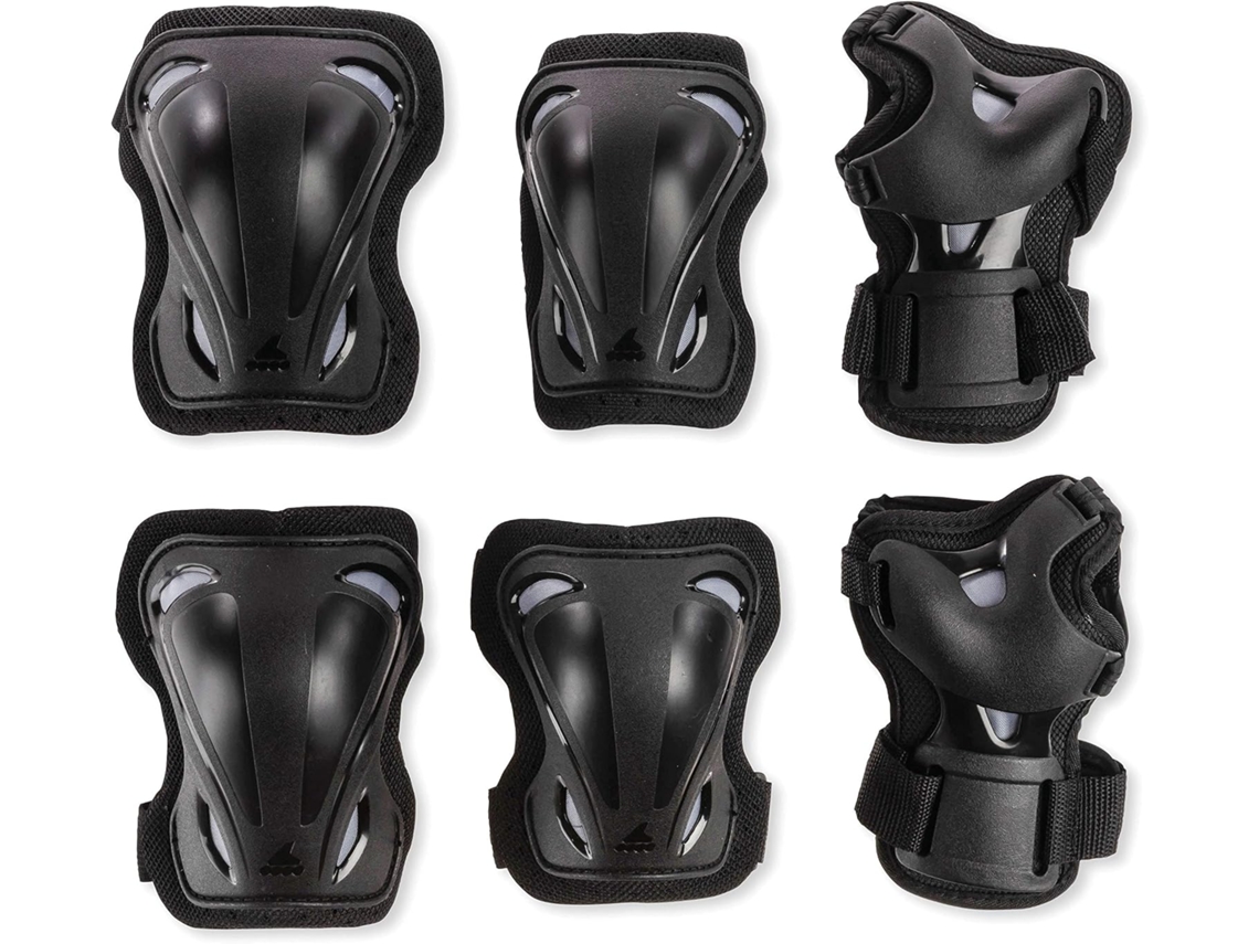 Conjunto Equipamentos Proteção Patinação 3 Peças Joelheiras Cotoveleiras Pulso Inline Multiesportivo Unissex Preto