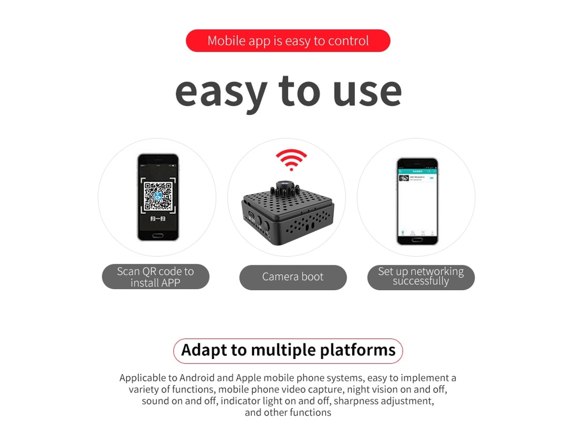 Microcam 1080P Câmara KKVOGMLE Wi-Fi de Visão Noturna para Gravação ...