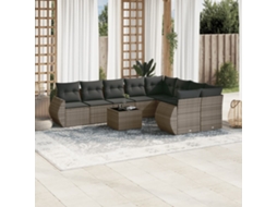 Vidaxl 10 Pcs Conjunto Sofás De Jardim C/ Almofadões Vime Pe Cinzento
