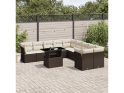 Vidaxl 11 Pcs Conjunto Sofás De Jardim C/ Almofadões Vime Pe Castanho