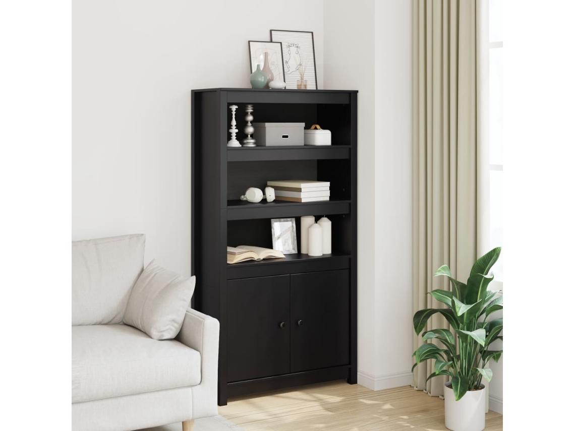 Aparador Alto 80x35x154 cm Madera Maciza de Pino Negro
