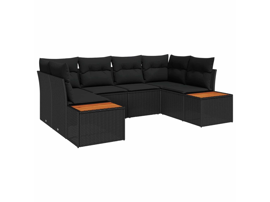 Vidaxl Conjunto De Sofá De Jardim 6 Unid. Preto Vime Pe