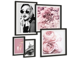 Conjunto De Pinturas Retratos Estilosos Flores Rosas Espelharte (5 Peças)