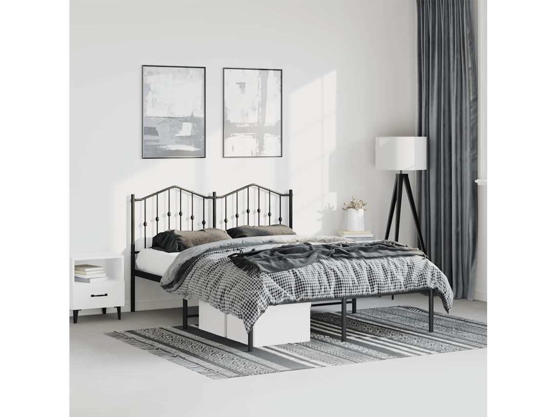 Estrutura De Cama Em Metal Com Cabeceira 150x200 Cm Preto