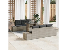 Vidaxl Conjunto De Sofás Com Almofada 7 Pcs Cinzento-claro Vime Pe