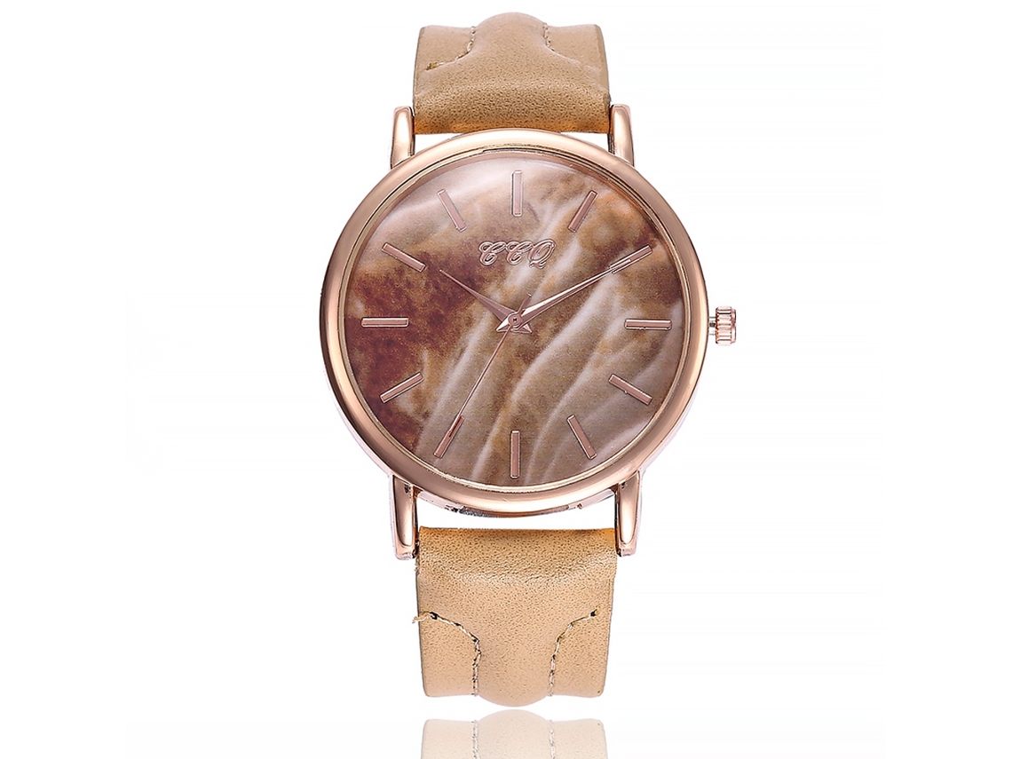 Relógio de Pulso Feminino de Quartzo com Pulseira de Couro Pu Padrão Mármore Crema Ccq