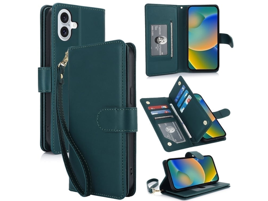 Capa Carteira De Couro Para Iphone 16 - Com Rfid - Para Vários Cartões