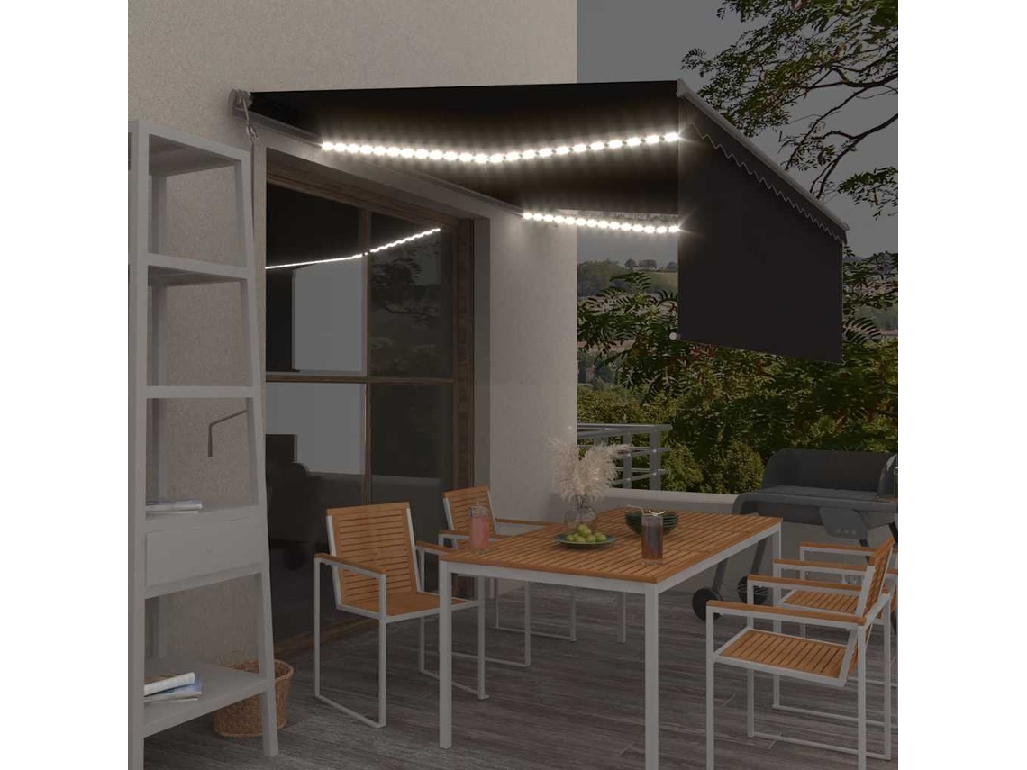 Vidaxl Toldo Automático C/ Estore/led/sensor Vento 4,5x3 M Antracite