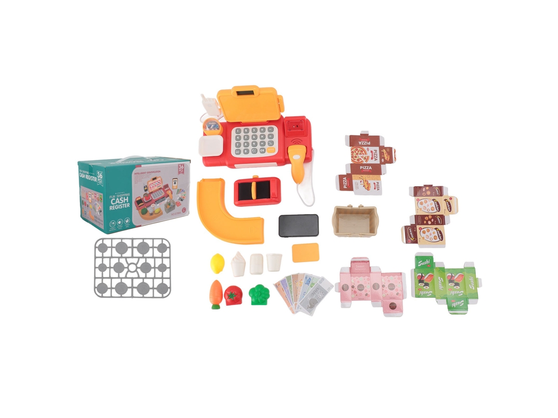 Mali brinquedo Caixa Registradora para Crianças com Scanner Calculadora e Transmissão de Voz Vermelha