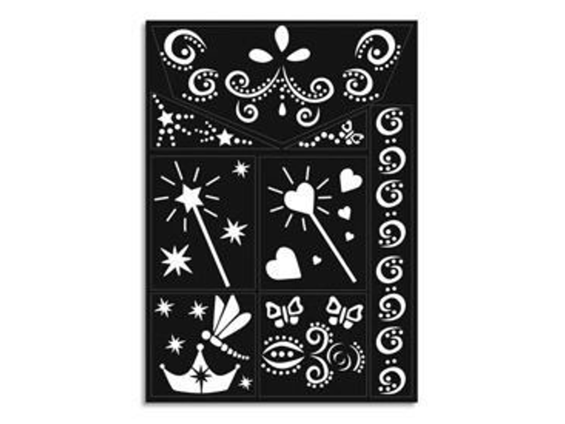 Conjunto de 4 estênceis de maquiagem temáticos - OZI - Piratas, Selva, Gato e Borboletas, Fadas