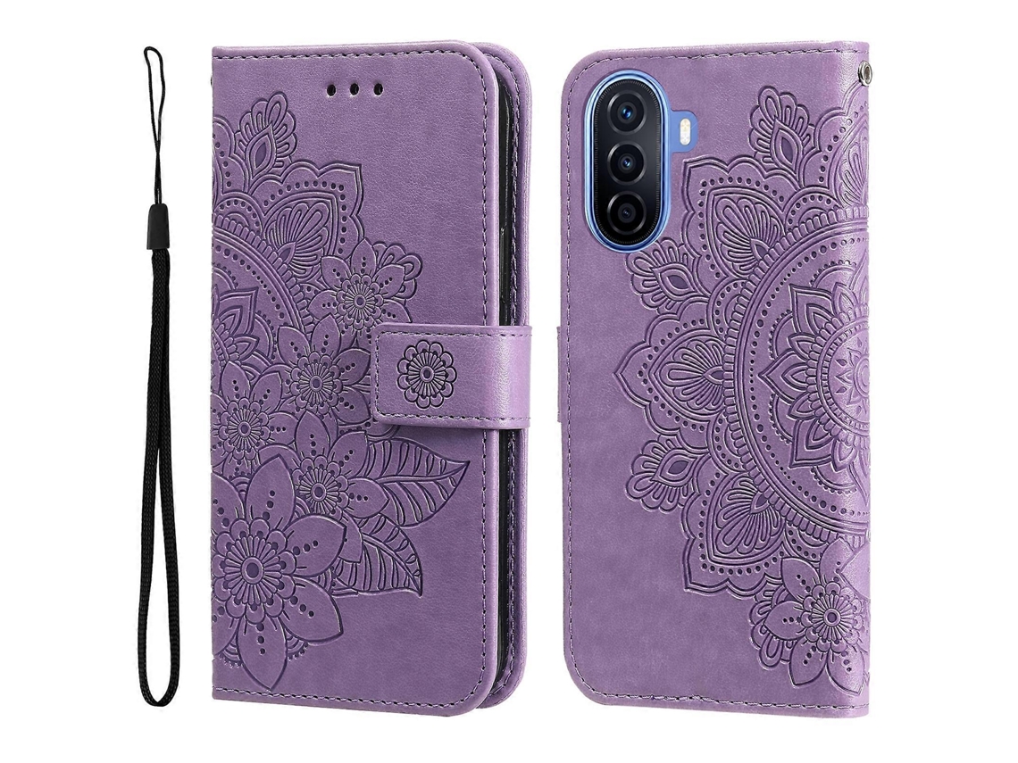 Capa De Couro Com Estampa De Flores De 7 Pétalas Para Huawei Nova Y70 / Y70 Plus / Enjoy 50