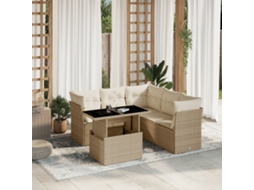 Vidaxl 6 Pcs Conjunto De Sofás P/ Jardim Com Almofadões Vime Pe Bege