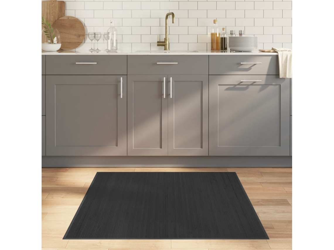 Vidaxl Tapete Quadrado 100x100 Cm Bambu Cinzento