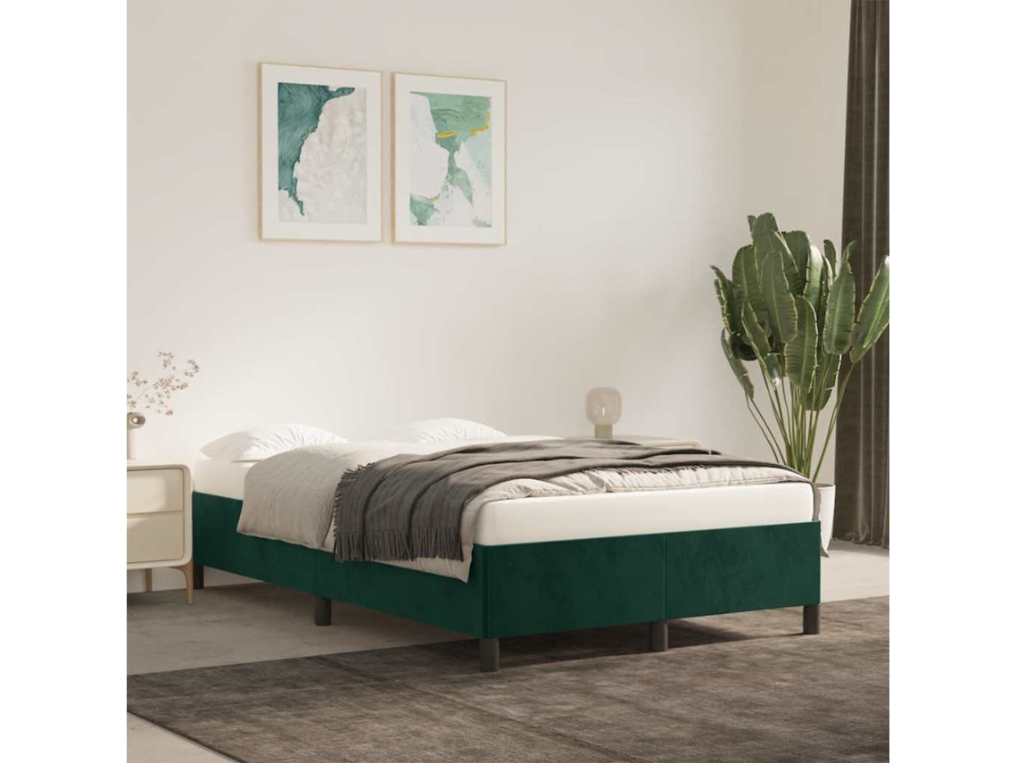 Vidaxl Estrutura De Cama Com Colchão Verde Escuro 120x190 Cm Veludo