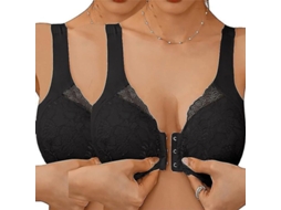 Sutiã Feminino de Alcinha com Fecho na Frente, Tecido de Seda Gelada Respirável, Ideal para Treinos e Noite Inteira 2 Peças Preto