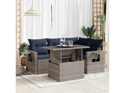 Vidaxl 5 Pcs Conjunto Sofás De Jardim Com Almofadões Acácia E Vime Pe