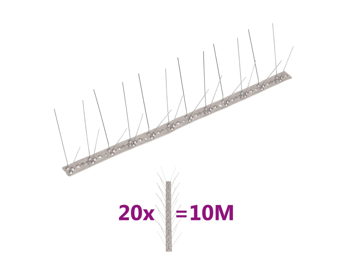 Vidaxl Conjunto 20 Picos Pássaros E Pombos 4 Filas 10m Aço Inoxidável