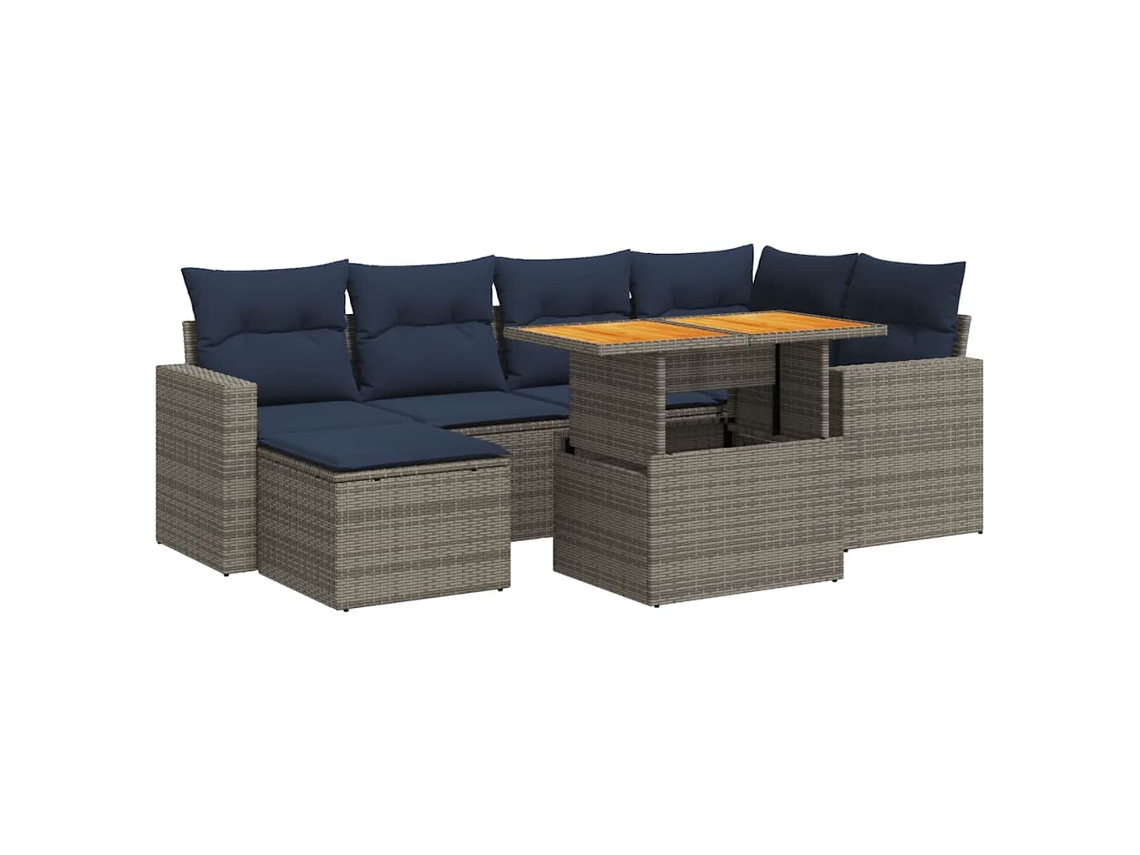 Conjunto de 7 Sofás para Jardim com Almofadões Vime Pe Cinzento MAISON EXCLUSIVE (7 pcs)