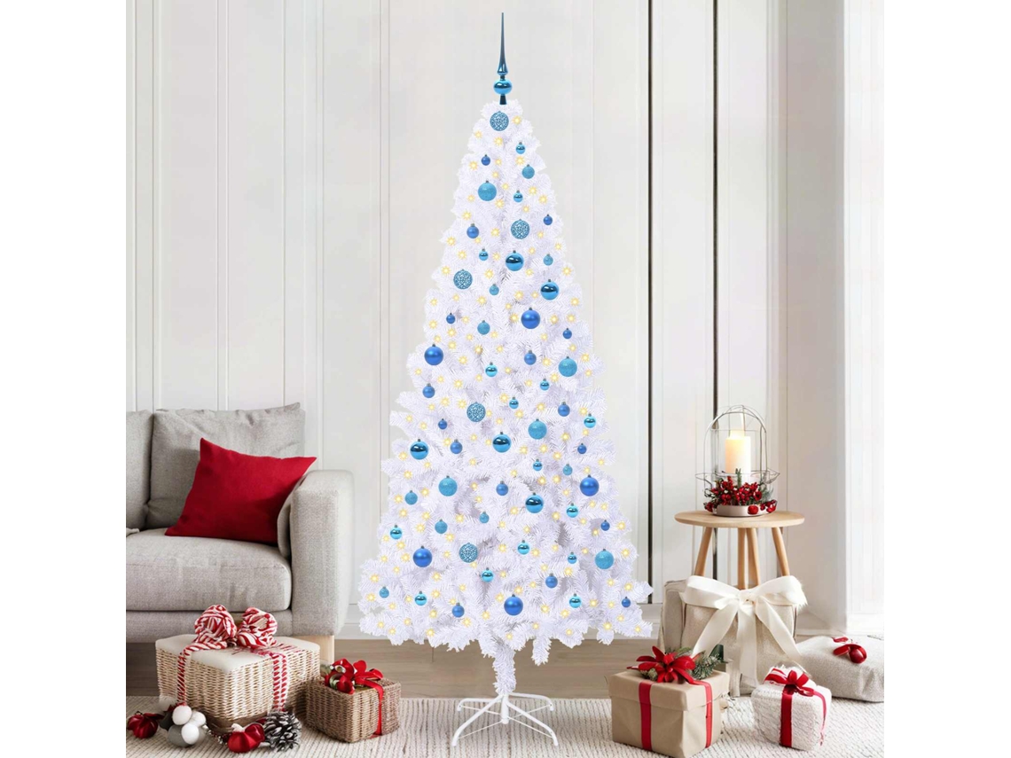 Vidaxl Árvore De Natal Artificial Com 300 Leds Branco 210 Cm Pvc E Aço
