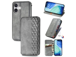 Capa De Couro Para Iphone 17 Com Design De Grade Cúbica E Fecho Magnético.