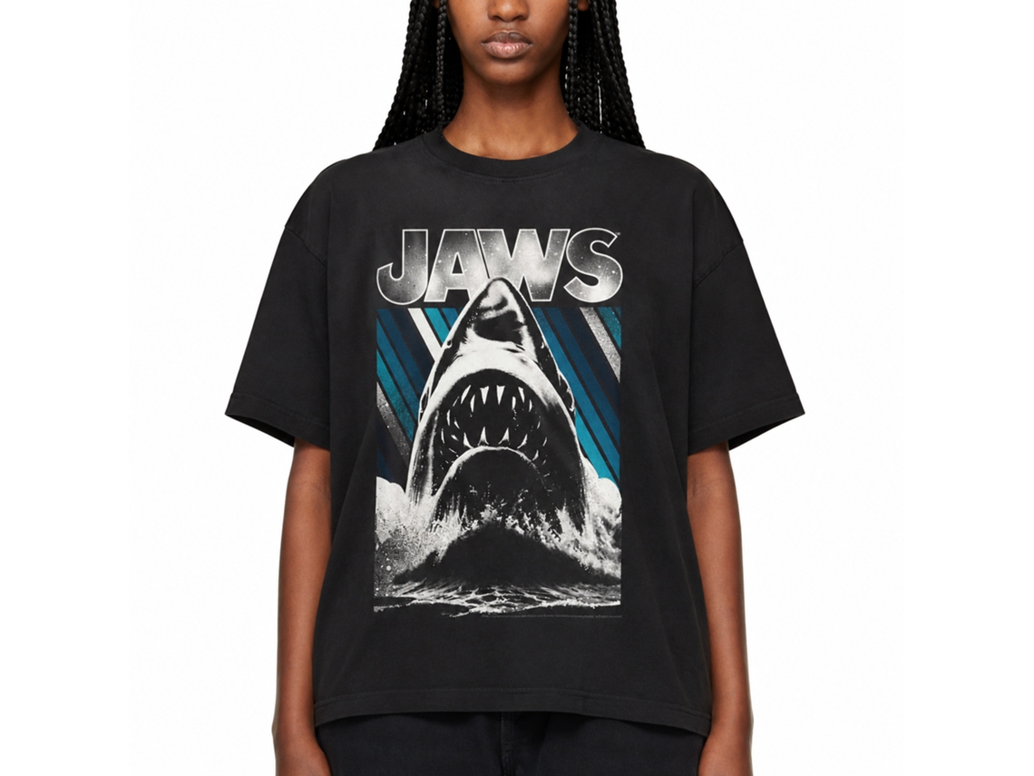 Rockinstone Jaws Movie Black Adult T-shirt Size:m