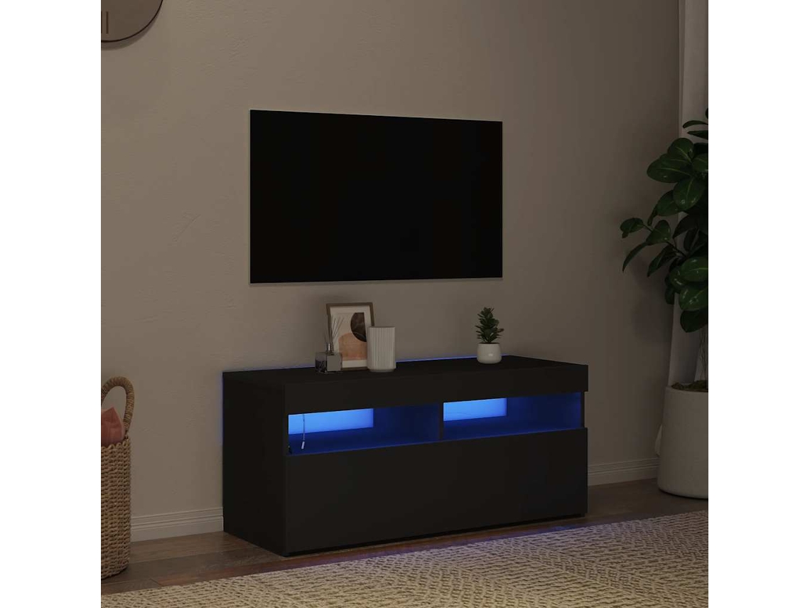 Vidaxl Móvel De Tv Com Luzes Led 90x35x40 Cm Preto