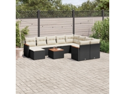 Vidaxl 11 Pcs Conjunto Sofás De Jardim C/ Almofadões Vime Pe Preto