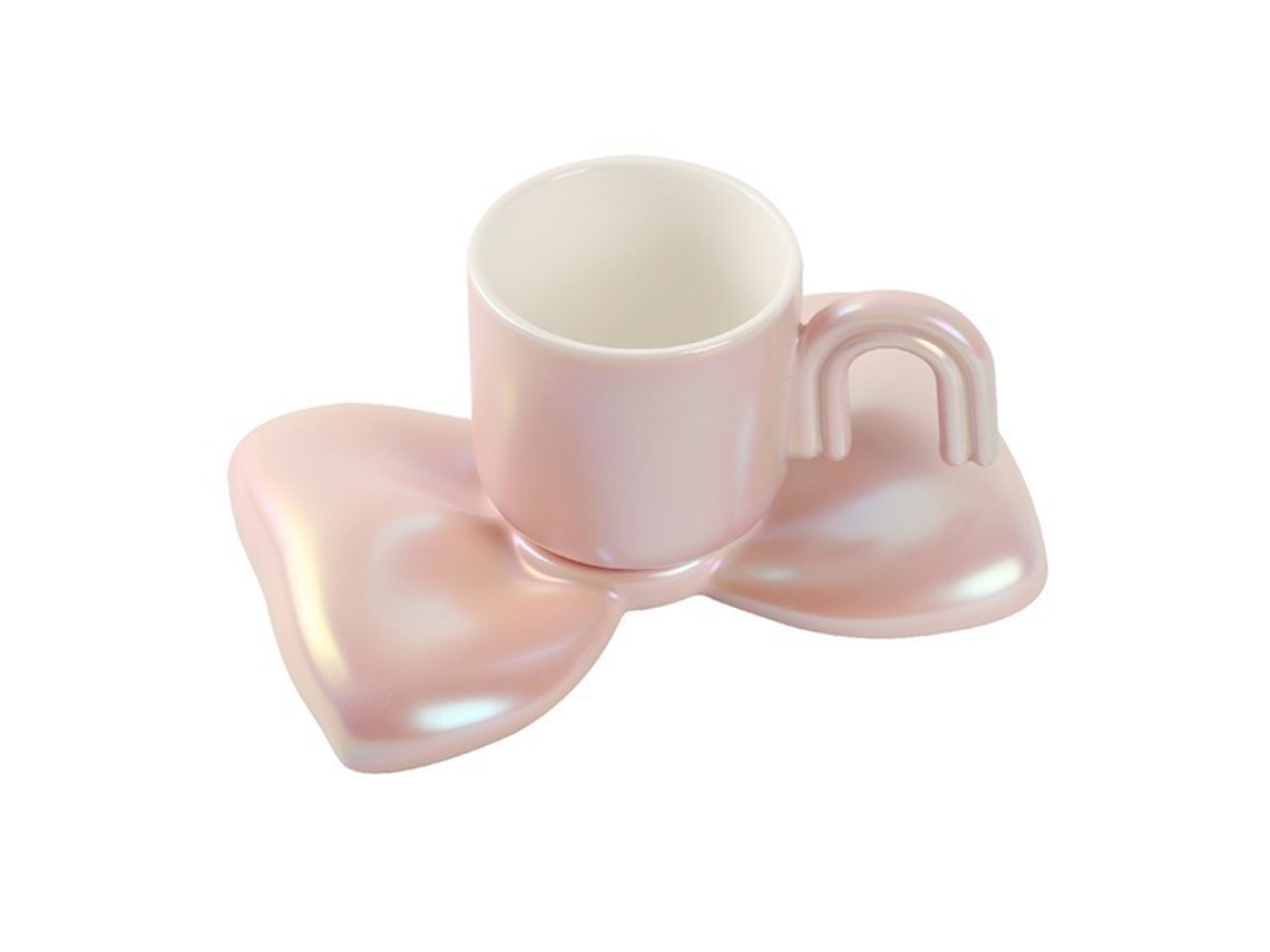 Chávenas de Café Criativas de Cerâmica com Pires em Formato de Laço Aderência Confortável 6.5 Oz. RNEMITERY