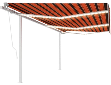 vidaXL Toldo autom. c/ LED e sensor de vento 6x3,5 m laranja/castanho