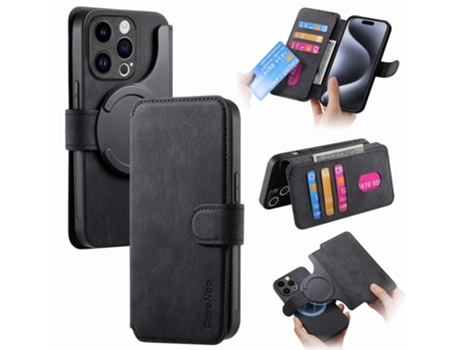 Capa Para Iphone 15 Pro Caseneo Pele Sintética Preto