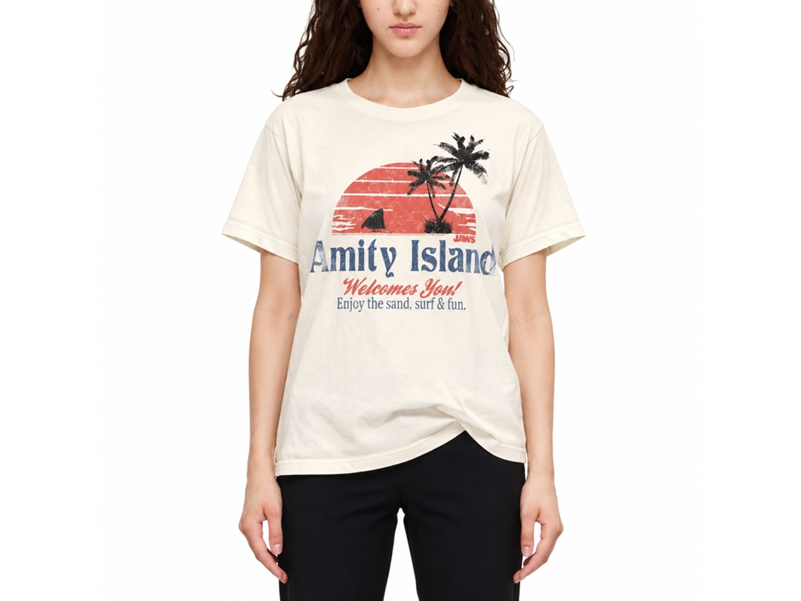 Rockinstone Jaws Movie Amity Island Solid Natural Adult T-shirt Size:m