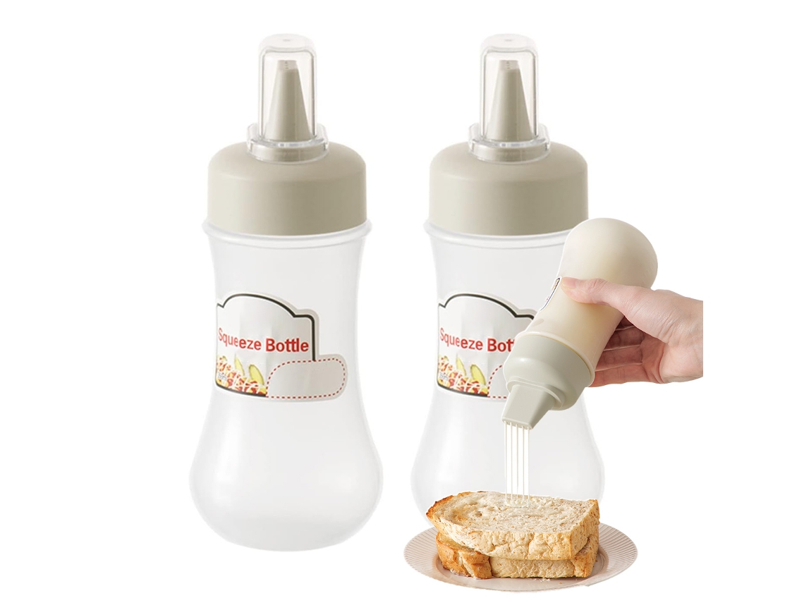 2 Frascos de Temperos Garrafa Squeeze Reutilizável para Cozinha 12 Oz com Tampa Dispensador para Ketchup e Molhos NEVEANCE