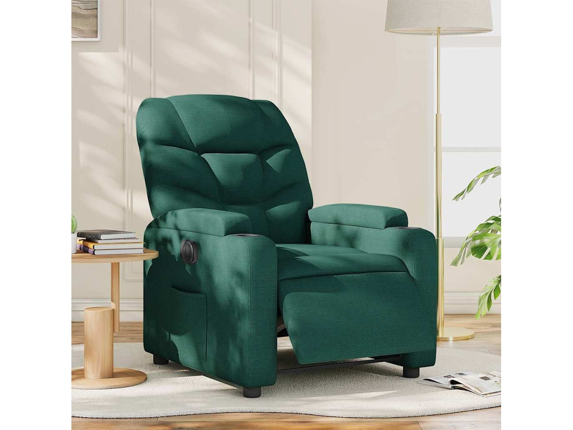 Vidaxl Poltrona Elétrica Reclinável Tecido Verde-escuro