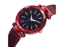 Relógio de Pulso Feminino com Pulseira de Malha de Liga e Fecho Magnético (vermelho)