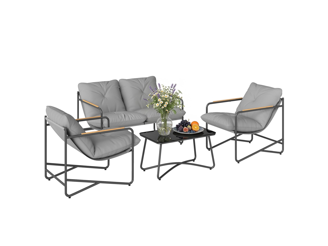 Sala de Estar Jardim PONTO CASA, 4 ambientes, 2 sofás, 2 poltronas, branco claro
