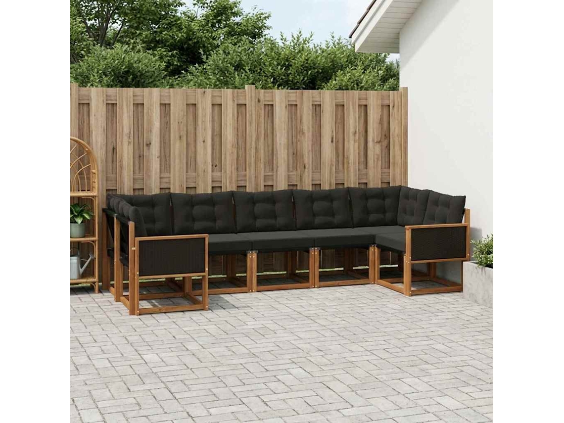 Vidaxl Conjunto De Sofás Para Exterior 7 Pcs Natural E Preto