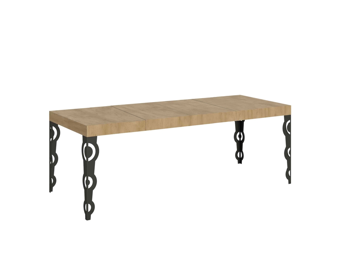 Mesa de Jantar Extensível 90X160/264 Cm Karamay Premium Carvalho Natural Quadro Antracite ITAMOBY