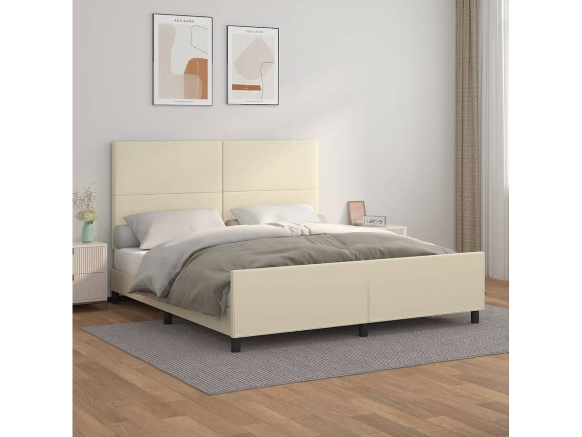 Bed Frame With Headboard, Bed Frames With Headboards Vidaxl Creme Couro Artificial (160 X 200 Cm)