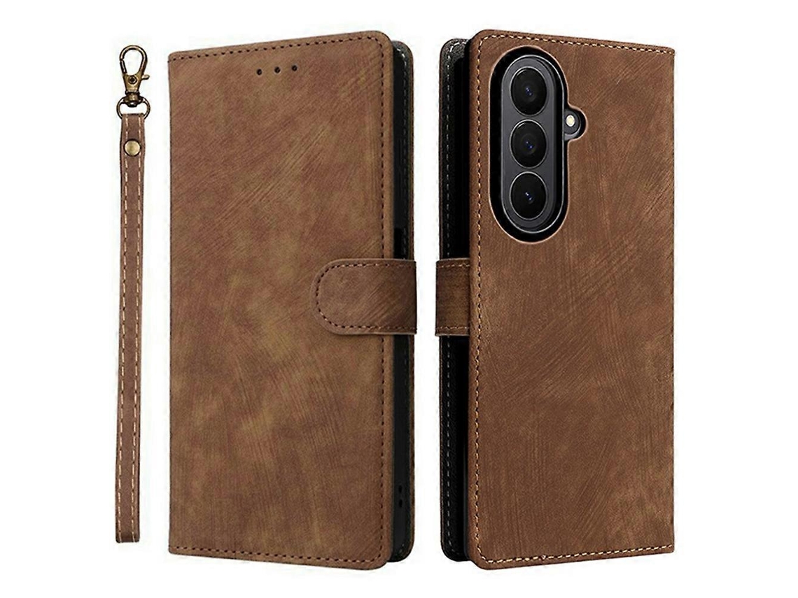 Capa Tkdaddy Para Samsung Galaxy Z Fold7 5g, Carteira, Bloqueio Rfid, Couro Sintético, Capa De Celular Com Suporte E Alça, Marrom