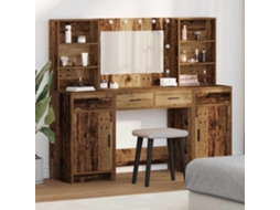 Vidaxl Conjunto De Mesa De Maquiagem Com Led 3 Unid. Madeira Antiga